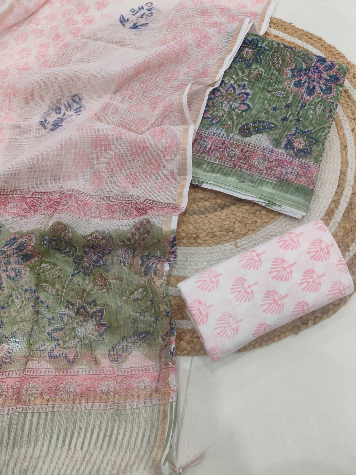 Pink & Green Floral Printed kota doriya Suit Set (MVFKO11)