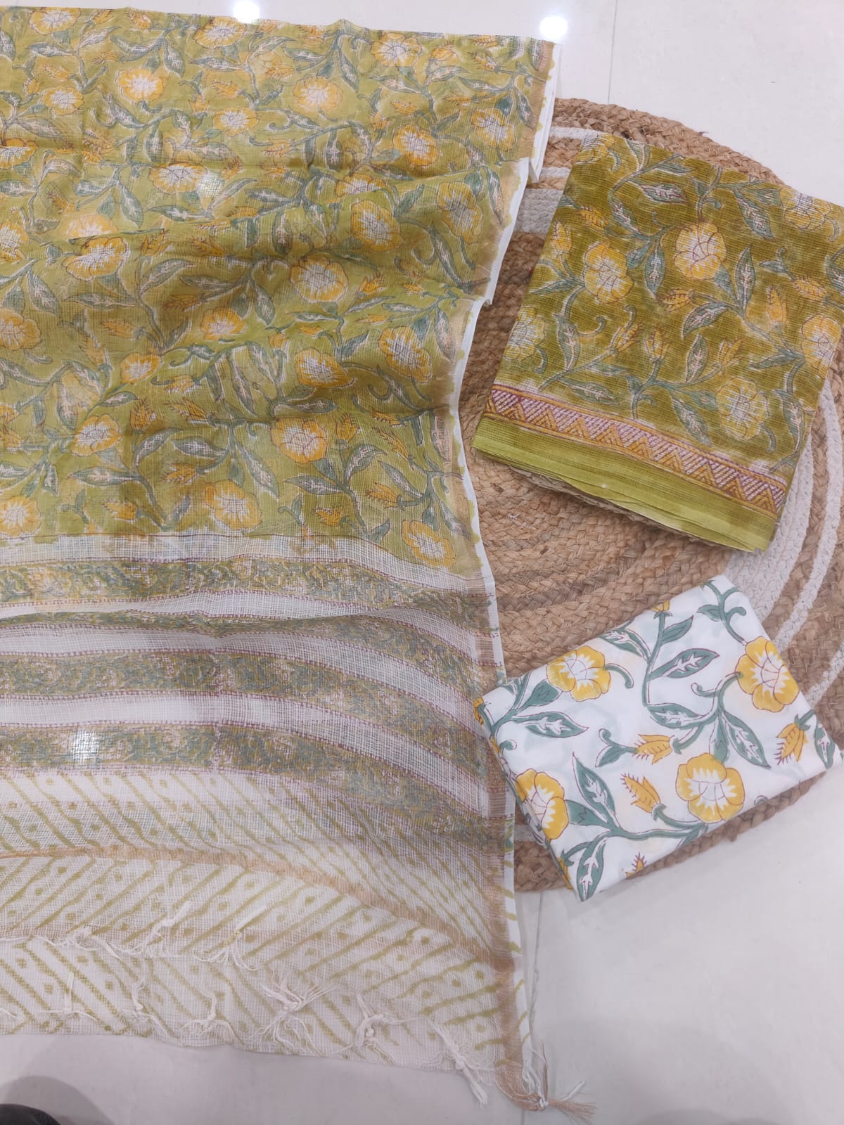 Mustard Yellow Floral Printed kota doriya Suit Set (MVFKO34)