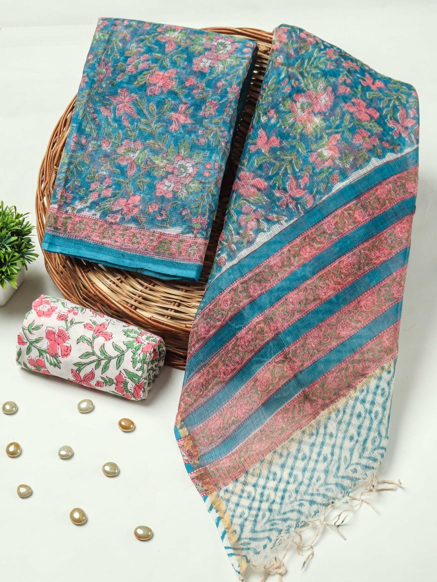 Teal Floral Printed kota doriya Suit (MVFKO40)