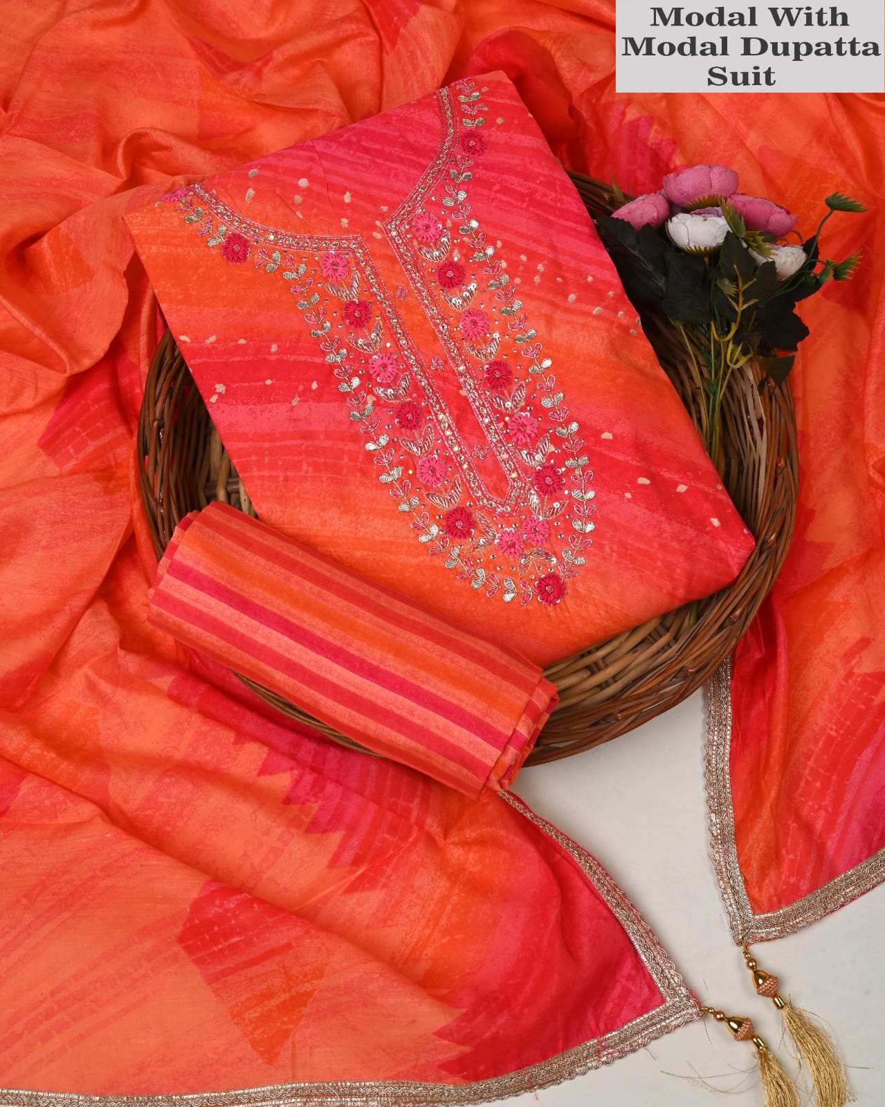 Orange Modal Suit With Modal Dupatta – Trendy Ethnic Collection
