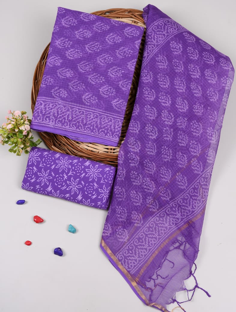 Purple Ethnic Printed kota doriya suit set (MVFKO44)