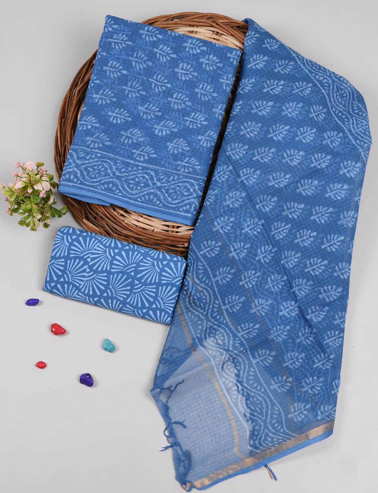 Sky Blue Printed kota Suit Set (MVFKO48)
