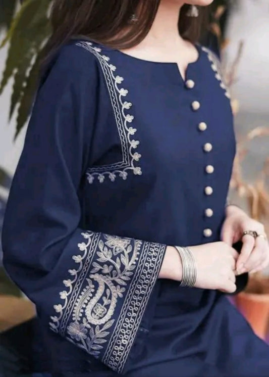 Navy Blue Embroidered Kurti Pant Set for Women | Designer Ethnic Wear Online