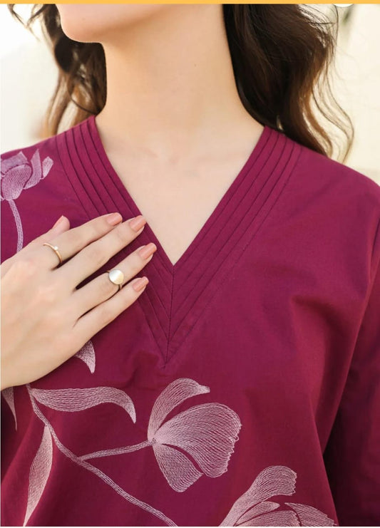 Wine Floral Printed Co-ord Set