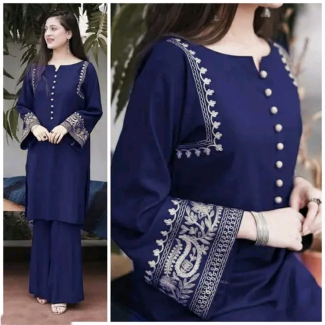 Navy Blue Embroidered Kurti Pant Set for Women | Designer Ethnic Wear Online