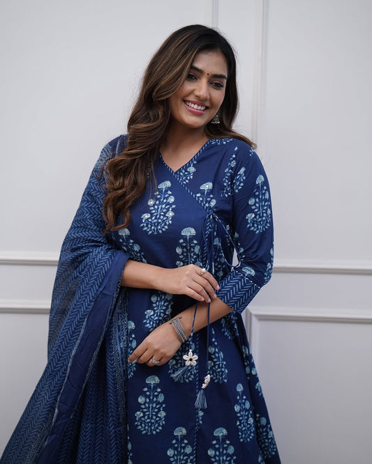 Navy Blue Cotton Suit with Cotton Dupatta