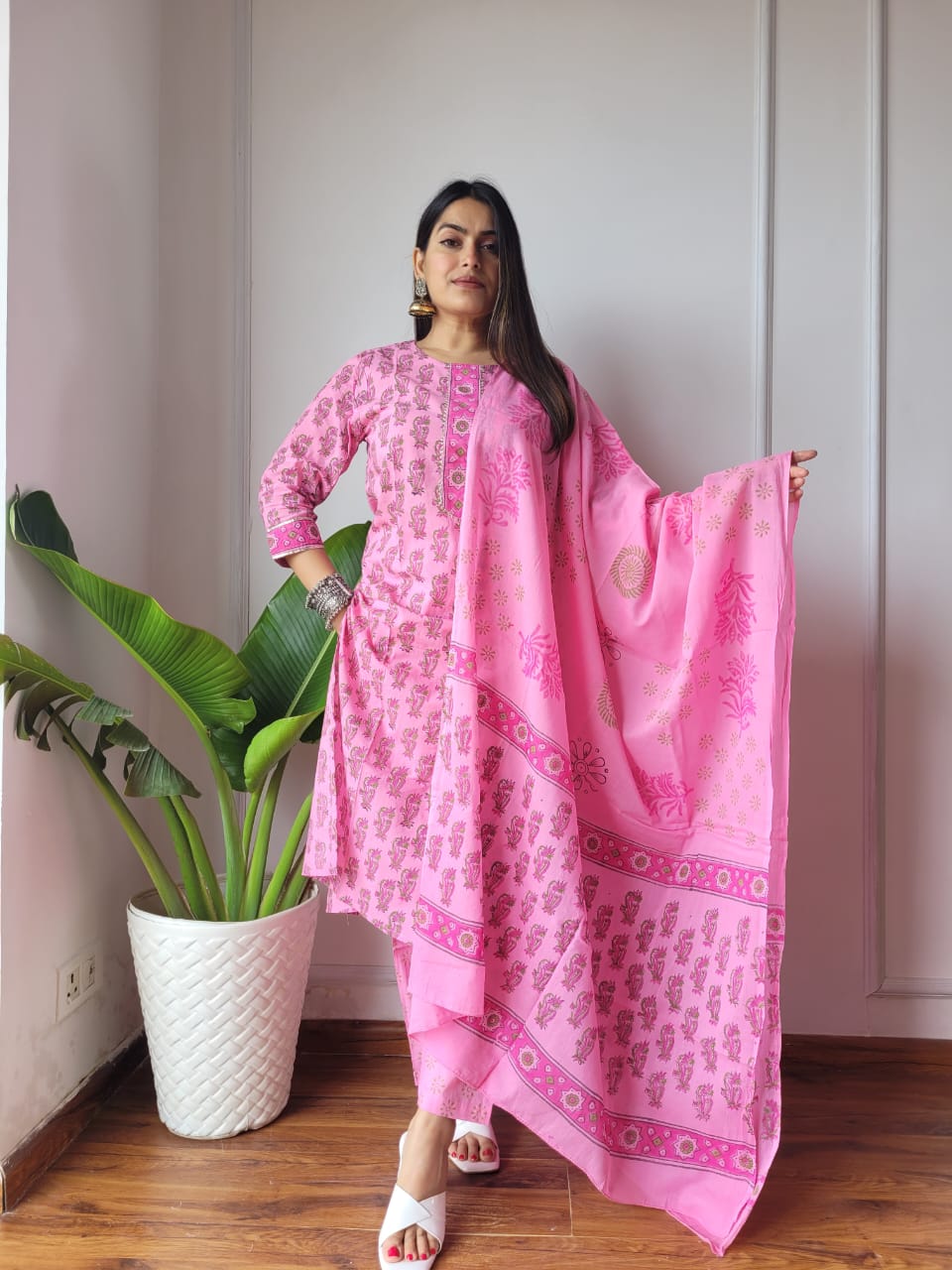 Sky Blue Cotton Suit with Dupatta for Women