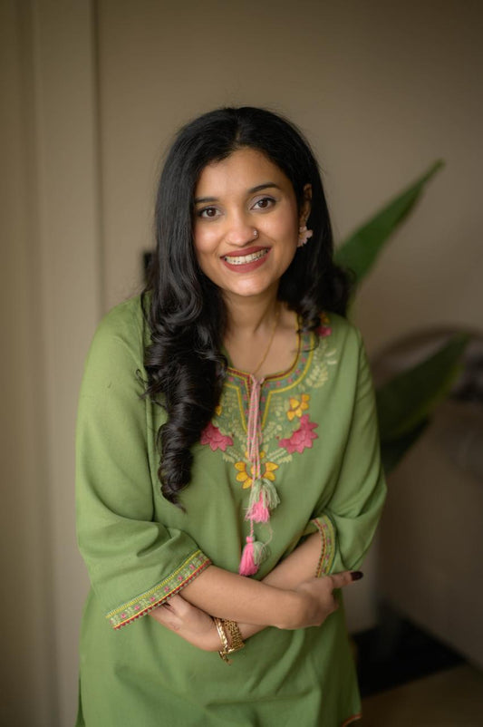 Olive Green Embroidered Kurta Pant Set for Women – Stylish Cotton Ethnic Outfit