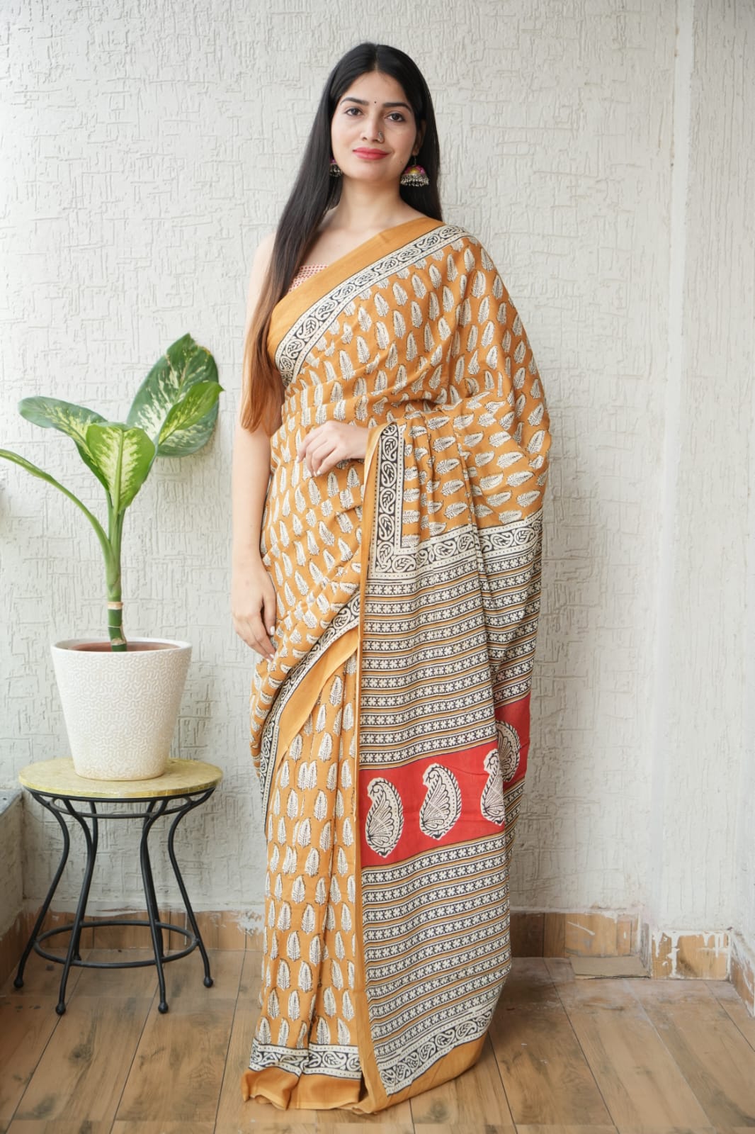Mustard Yellow Printed Cotton Saree – Soft Cotton Saree for Women (MVCS10)
