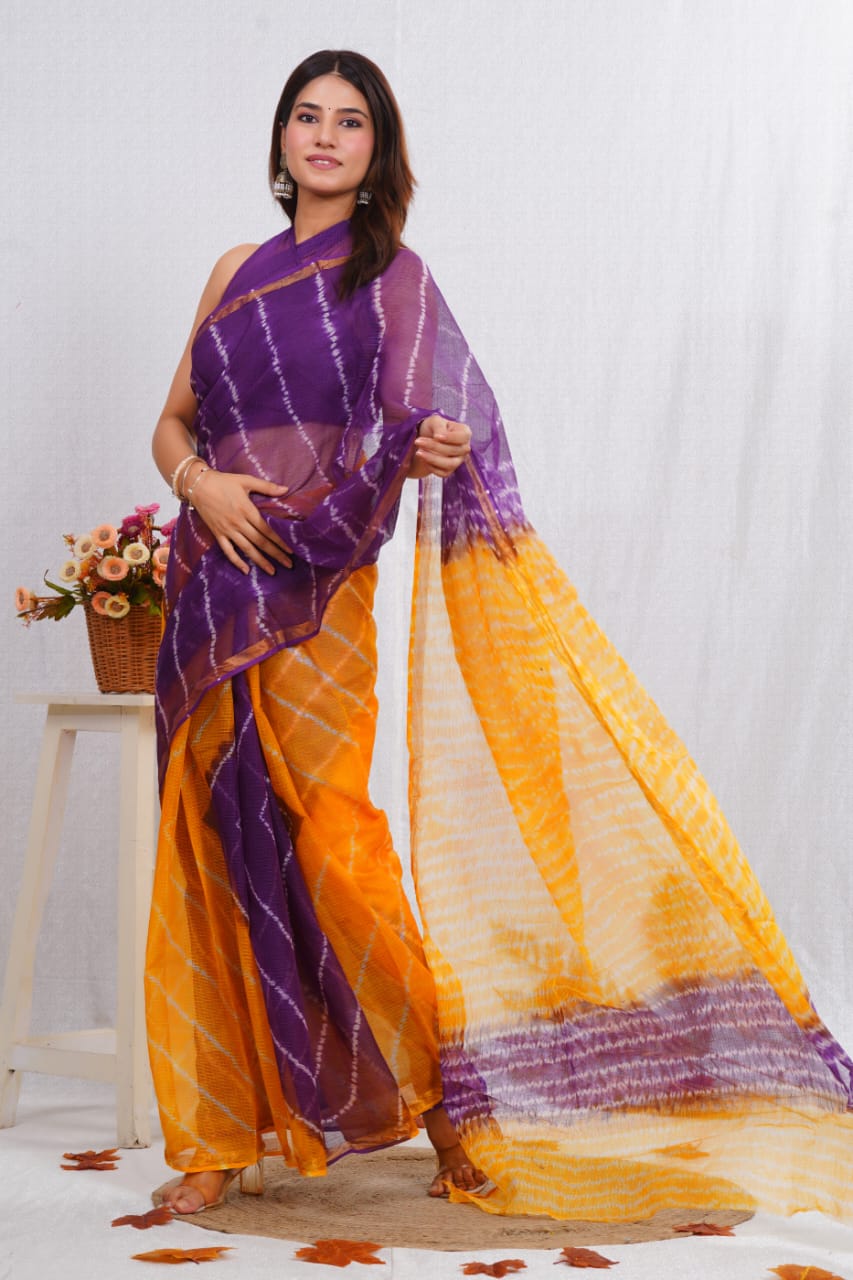 Purple & Yellow Tie-Dye kota doriya Saree (MVKS10)