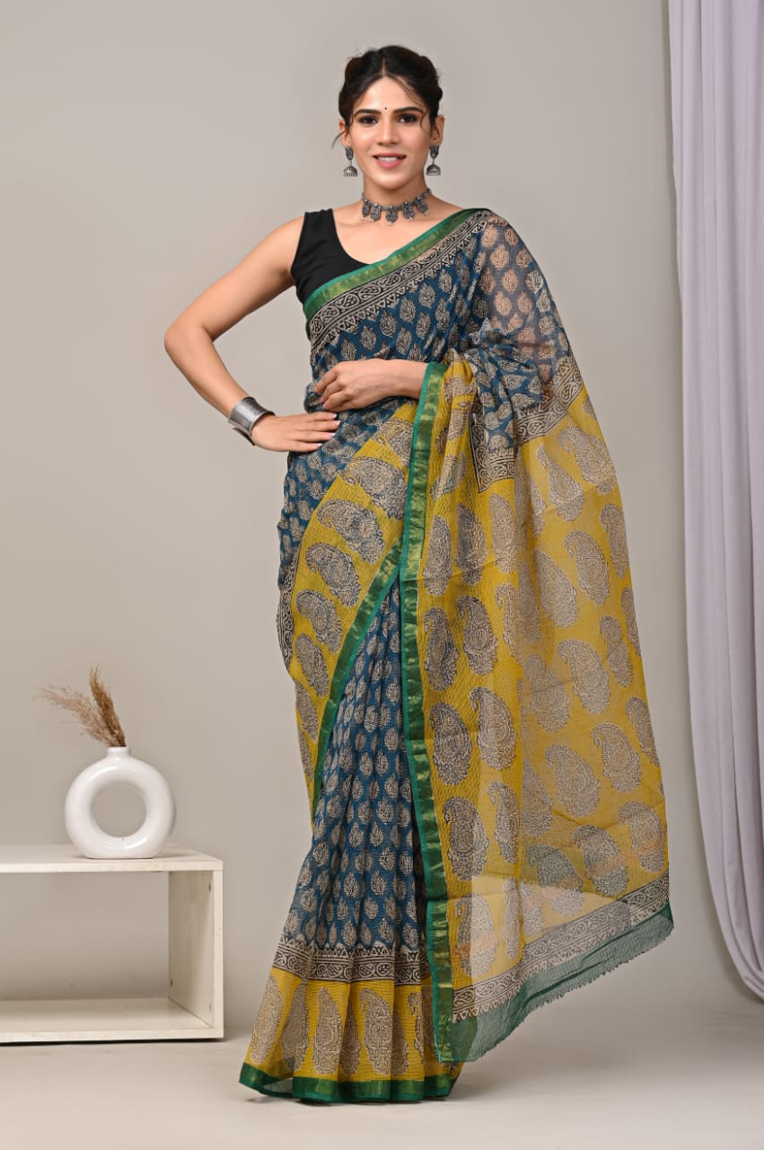 Blue & Yellow Designer kota doriya saree (MVKS40)