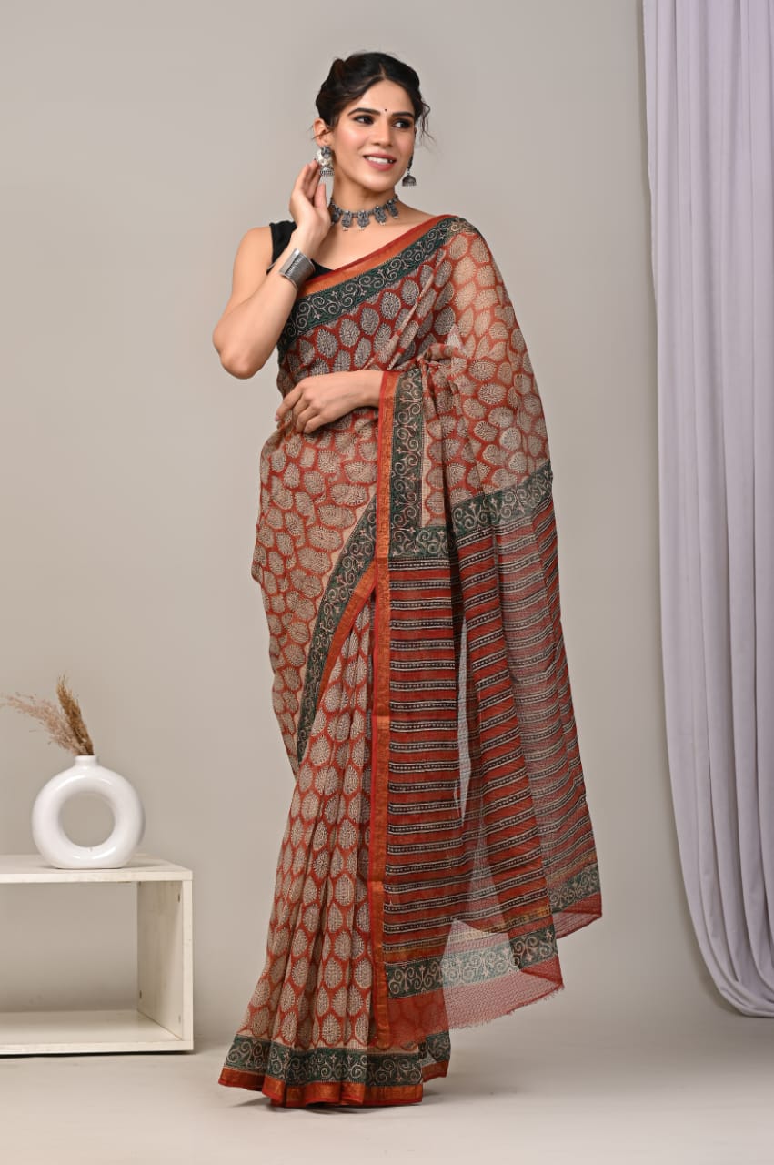 Red & Brown Printed kota doriya (MVKS16)