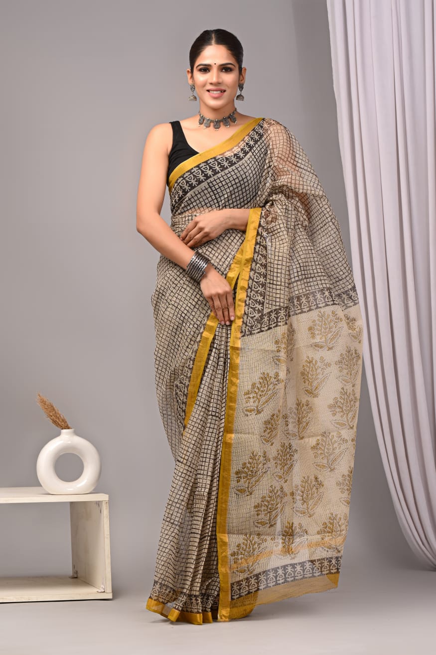 Beige & Yellow kota doriya saree (MVKS38)