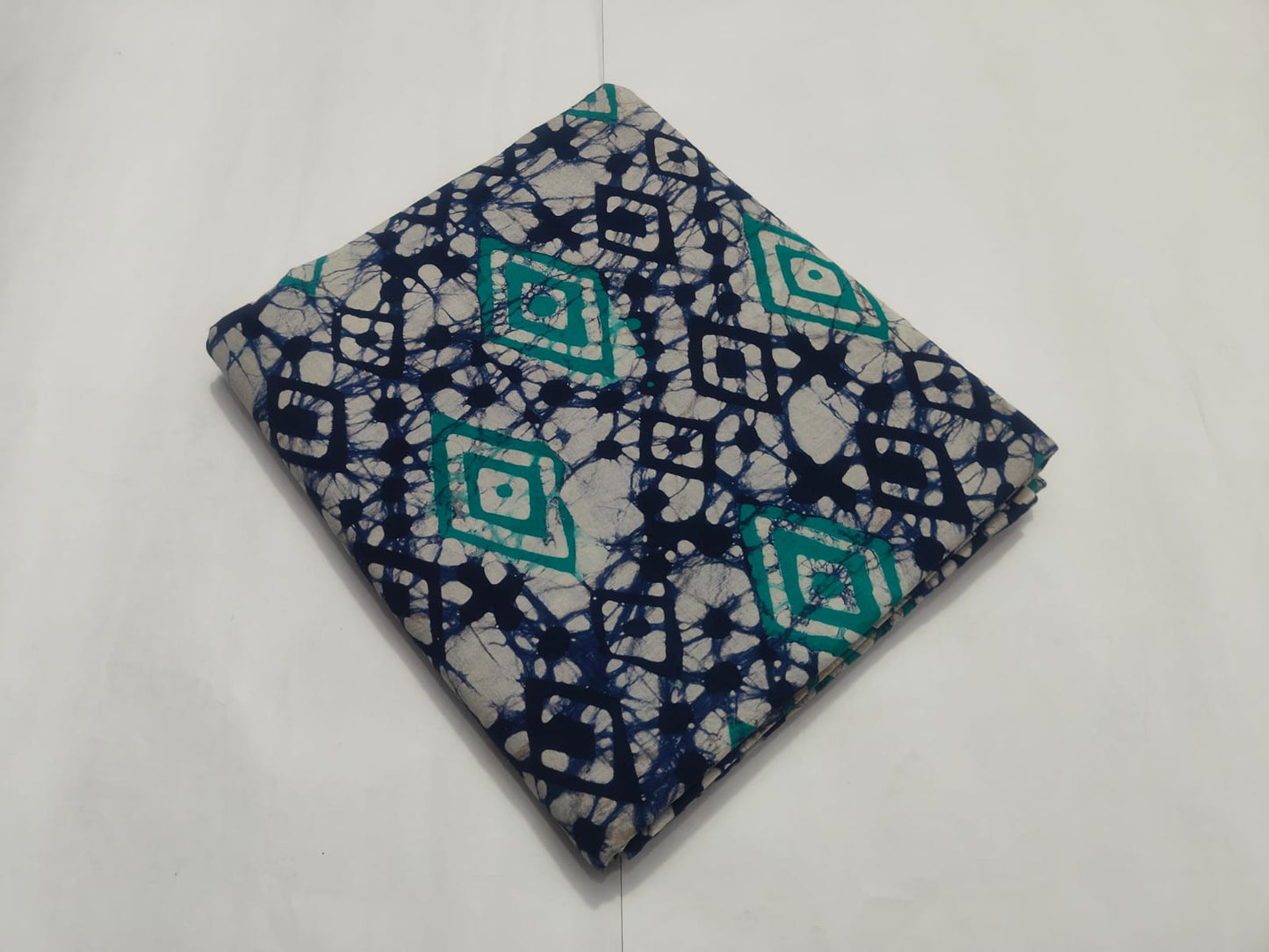 Blue White Geometric Batik Fabric | Cotton Print Material