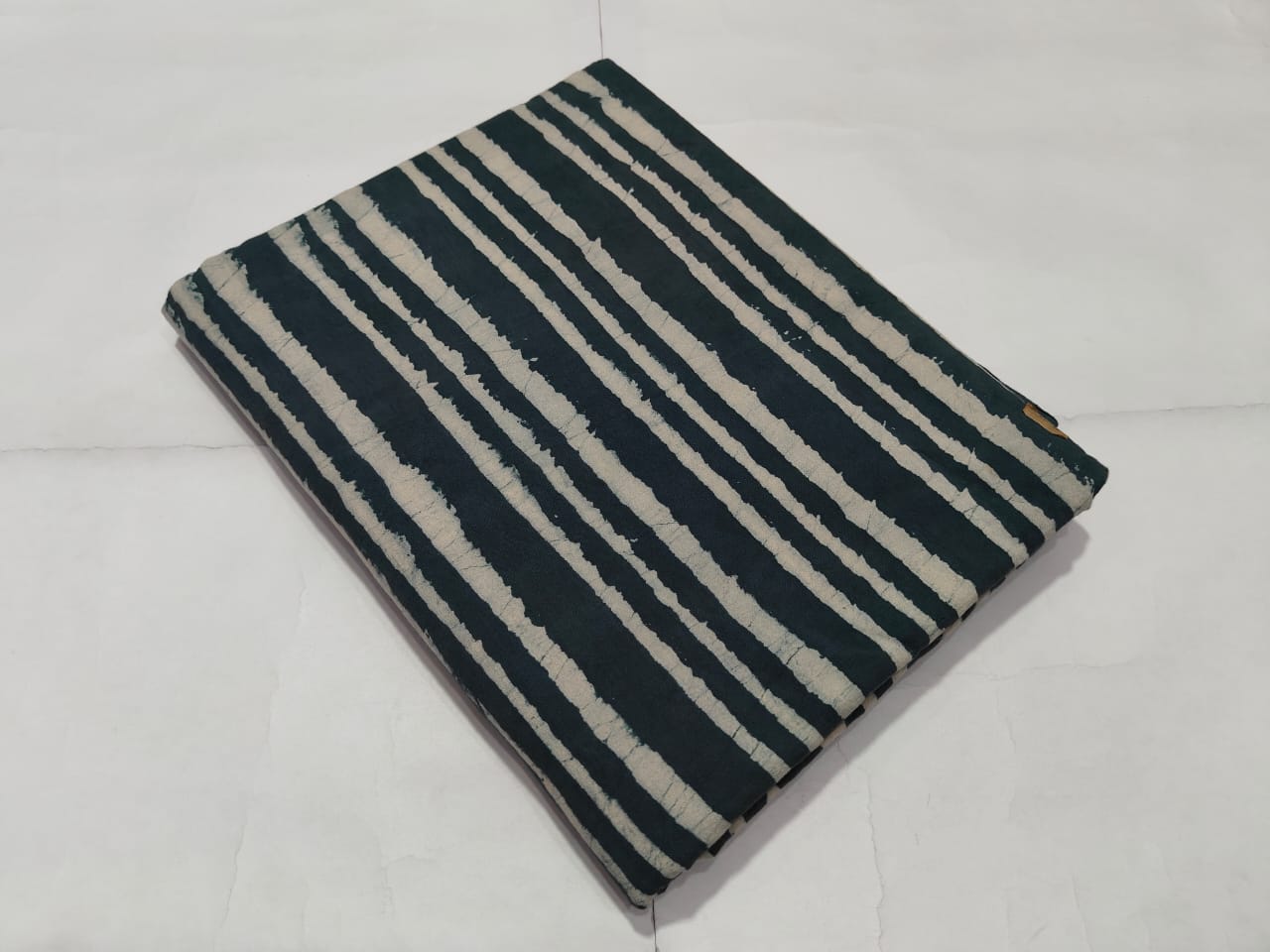 Dark Green Stripe Printed Cotton Fabric Classic Design | Maharani Vastra