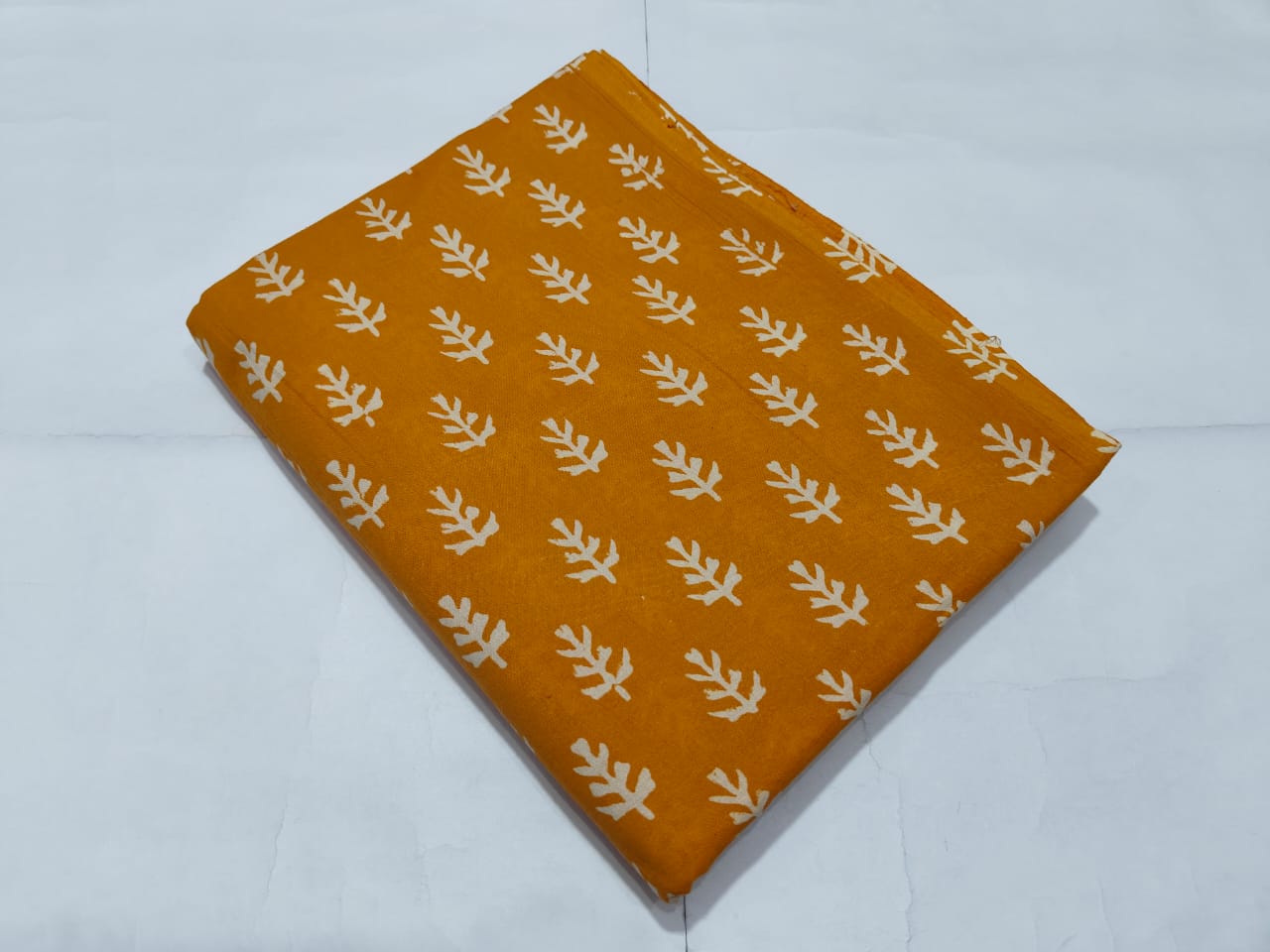 Mustard Leaf Booti Printed Cotton Fabric | Maharani Vastra