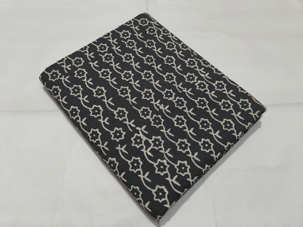 Black Floral Vine Printed Cotton Fabric Elegant Design | Maharani Vastra