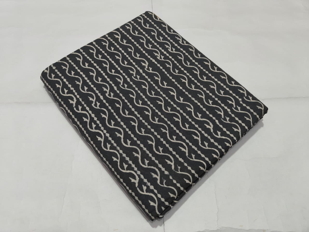 Black Abstract Wave Printed Cotton Fabric Stylish Design | Maharani Vastra