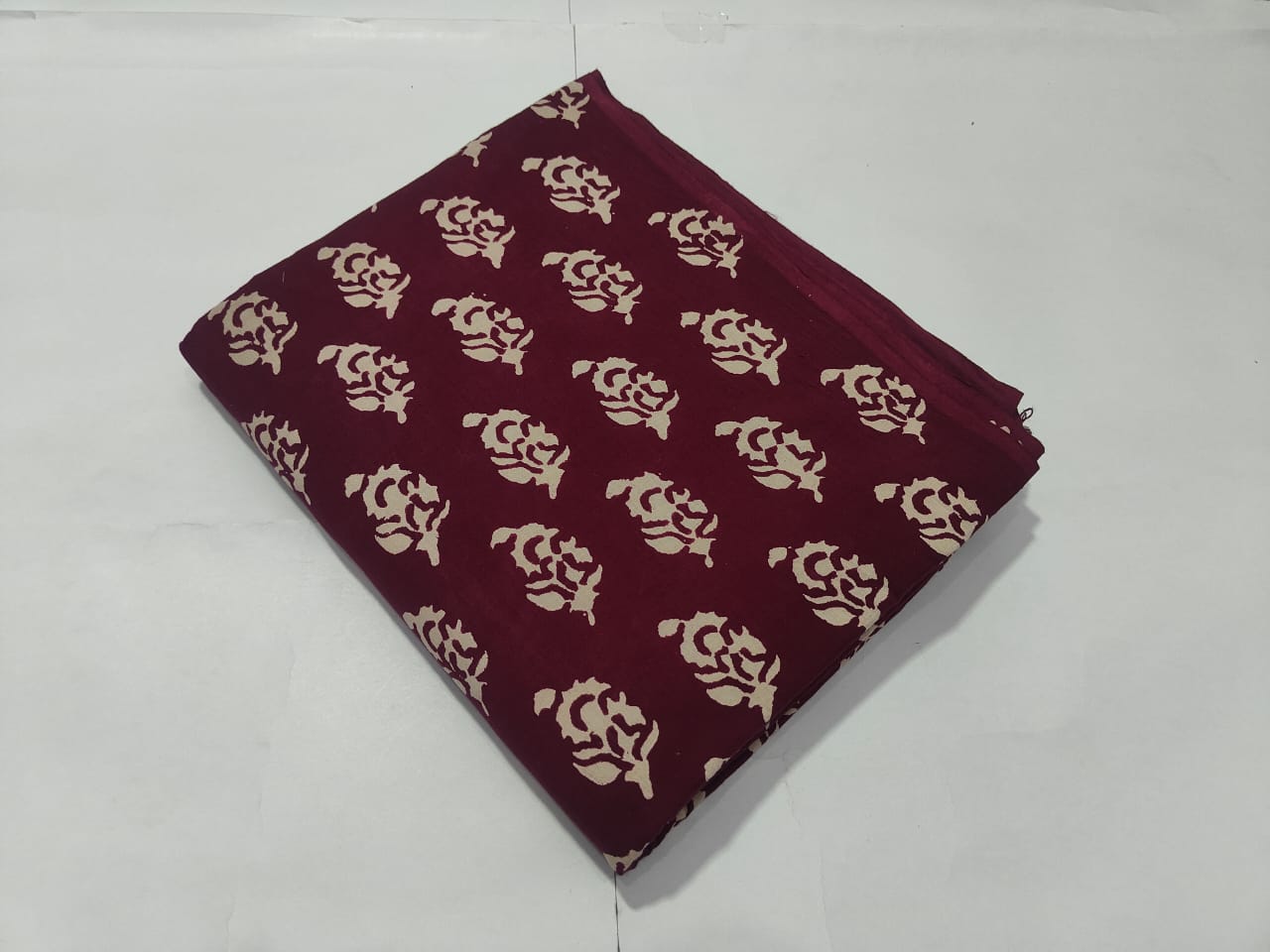 Maroon Rose Booti Printed Cotton Fabric Traditional Style | Maharani Vastra