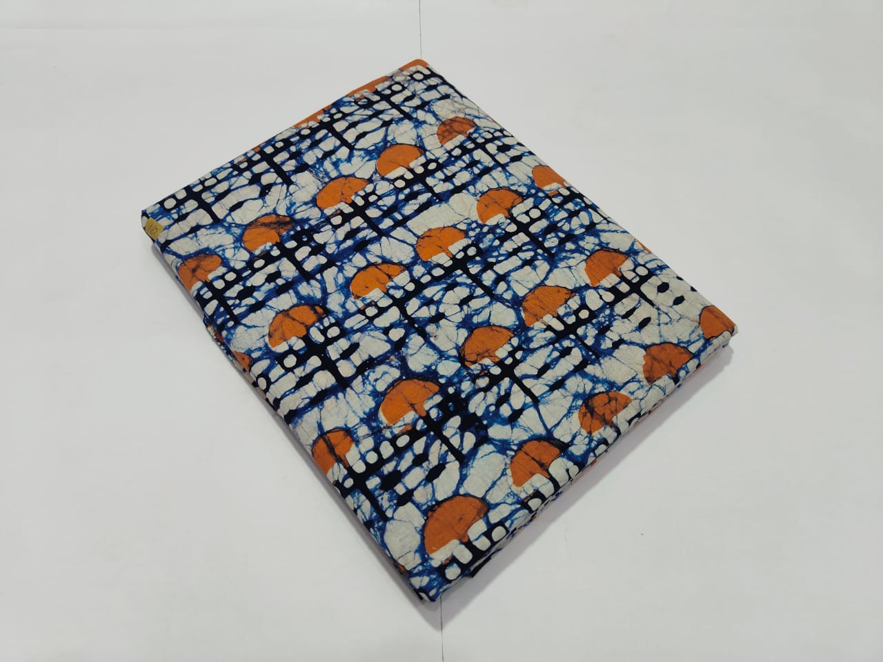 Blue Orange Abstract Batik Printed Cotton Fabric Trendy Style | Maharani Vastra