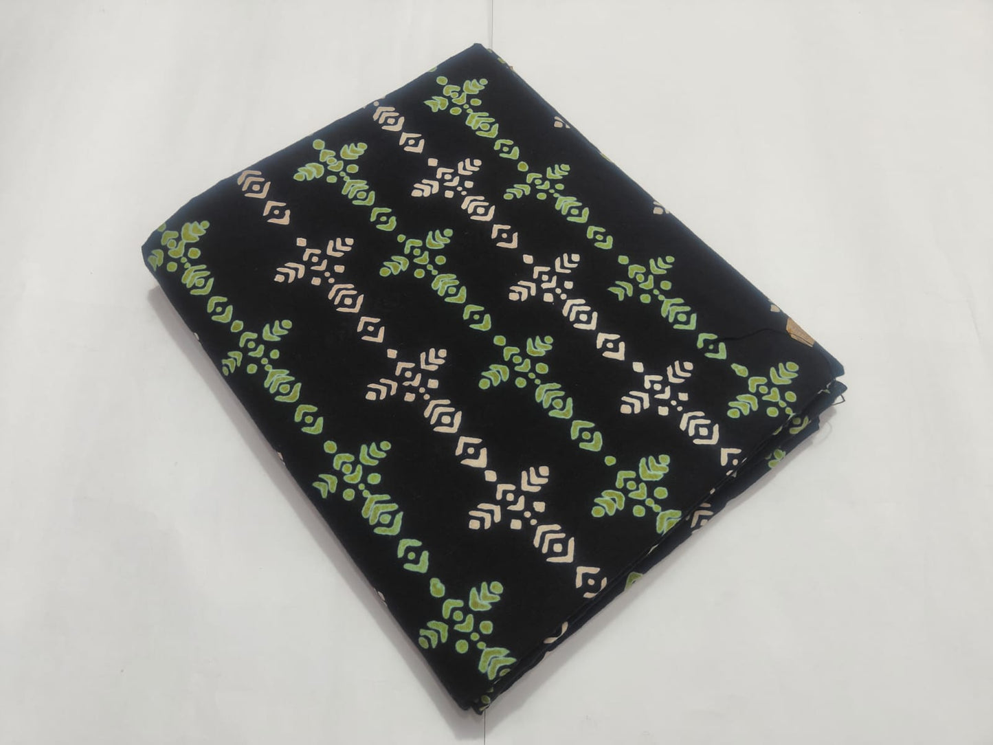 Navy Blue Green Printed Cotton Fabric Small Motif | Maharani Vastra