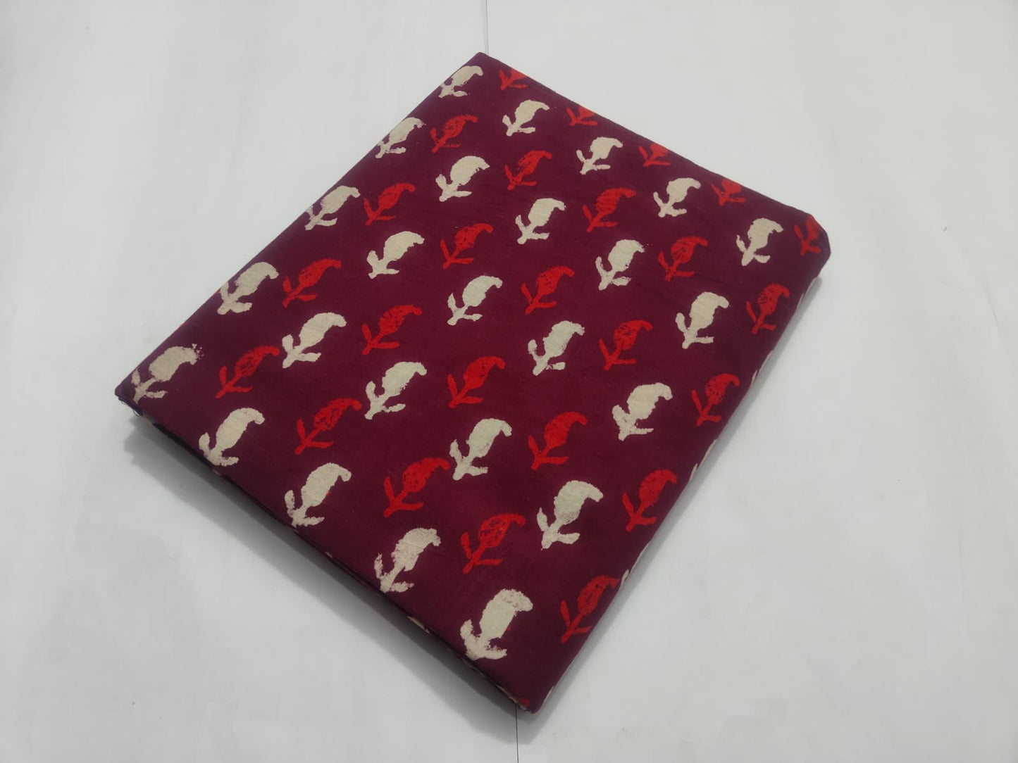 Maharani Vastra Maroon Leaf Printed Running Fabric