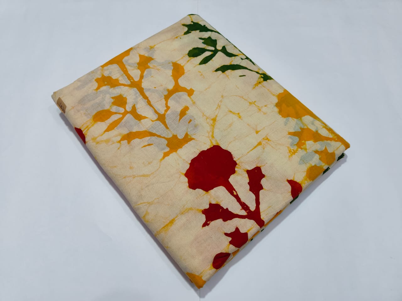 Cream Multicolor Batik Printed Cotton Fabric | Maharani Vastra