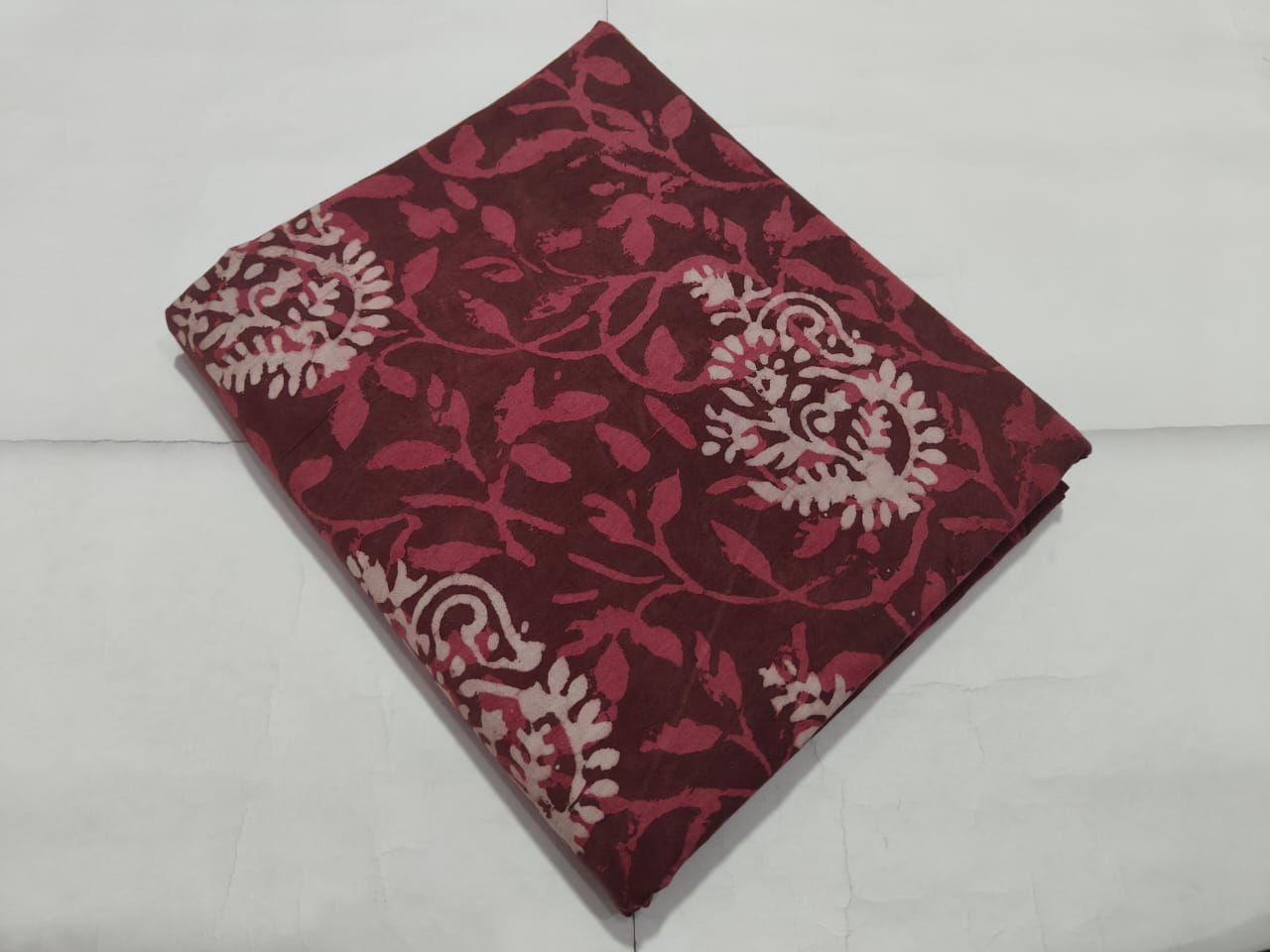 Maroon Floral Vine Printed Cotton Fabric Elegant Design | Maharani Vastra