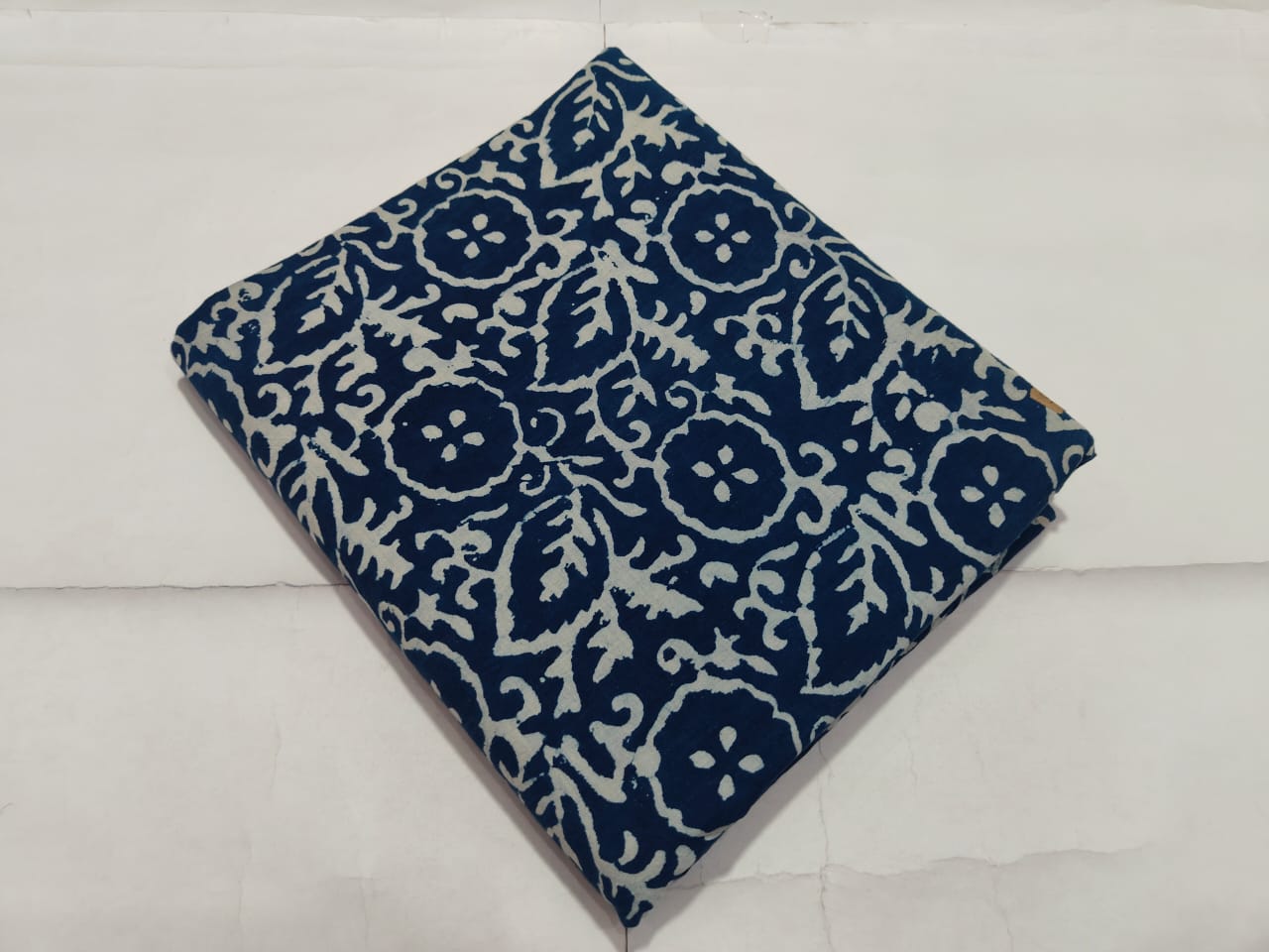Blue Traditional Floral Printed Cotton Fabric | Maharani Vastra