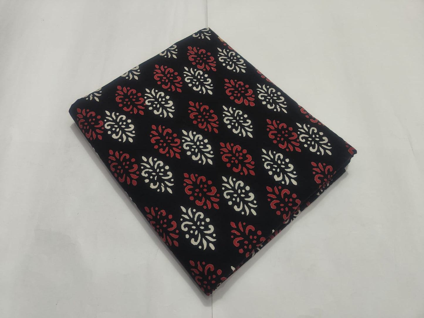 Navy Blue Red Floral Printed Cotton Fabric | Ethnic Wear Fabric