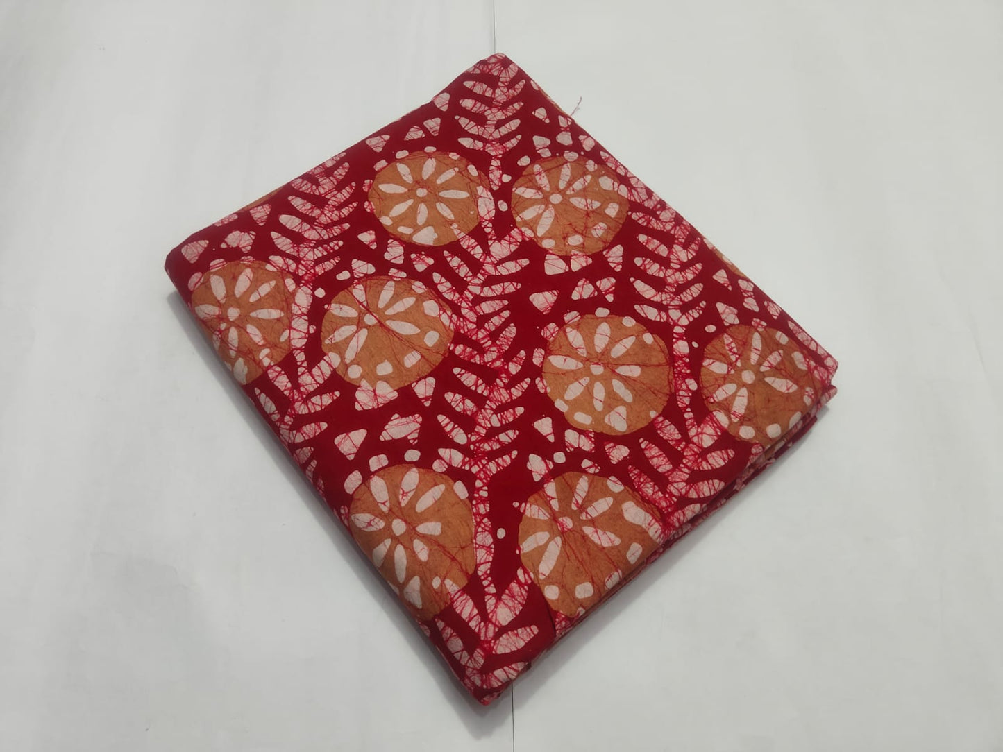 Red Orange Batik Printed Fabric | Cotton Dress Material