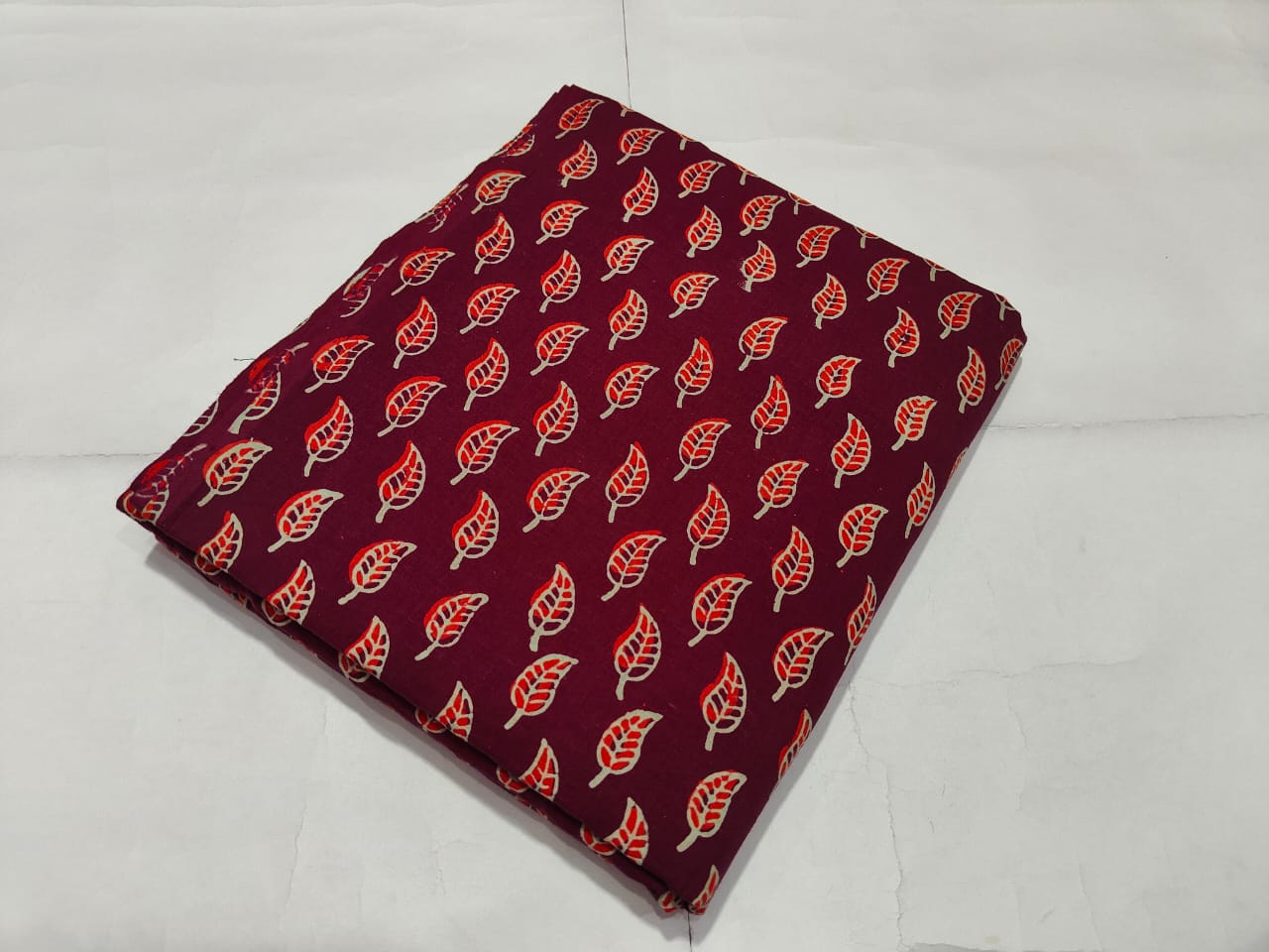 Maroon Leaf Printed Cotton Fabric Ethnic Style | Maharani Vastra