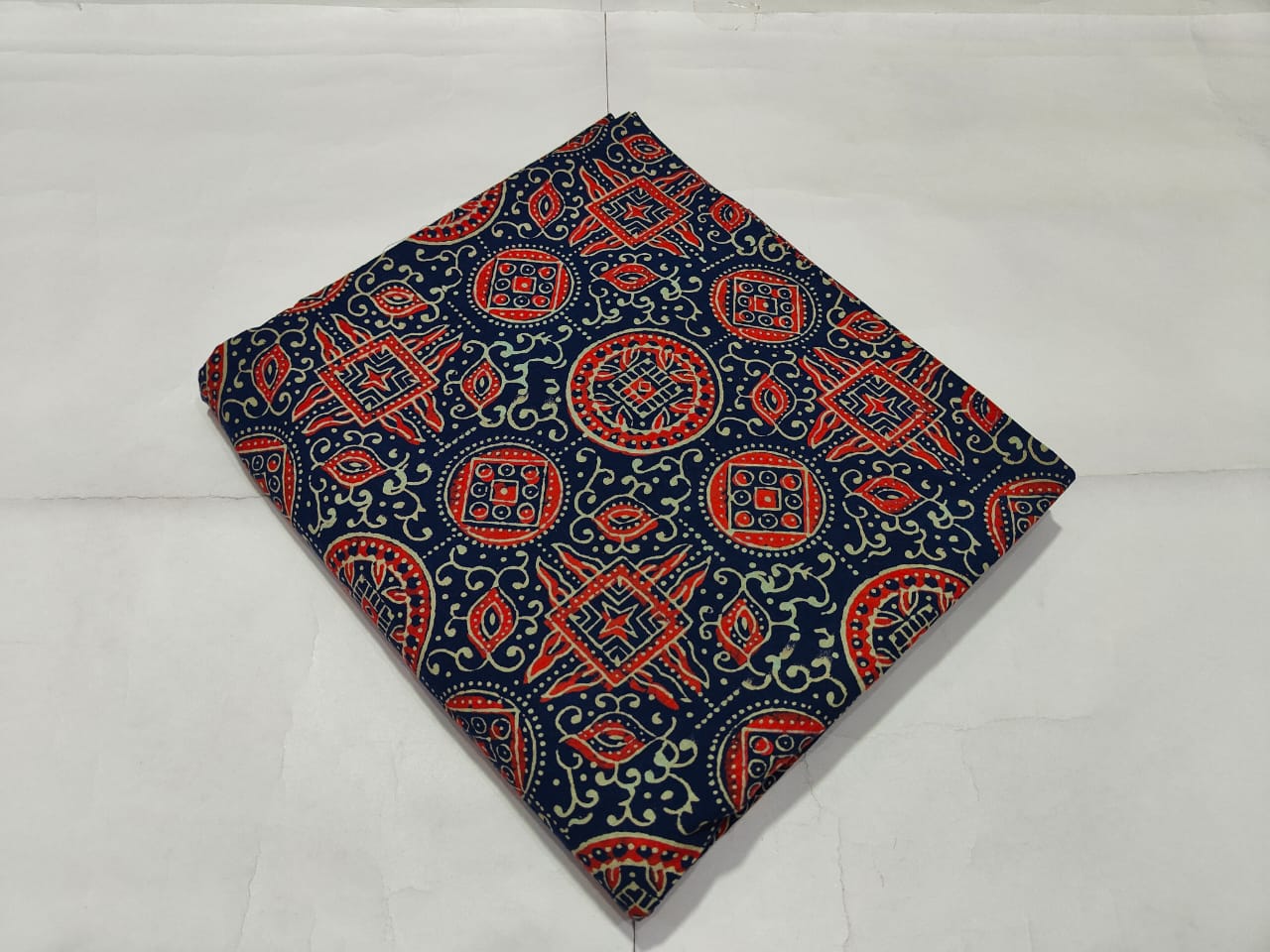 Navy Blue Ethnic Motif Printed Cotton Fabric | Maharani Vastra