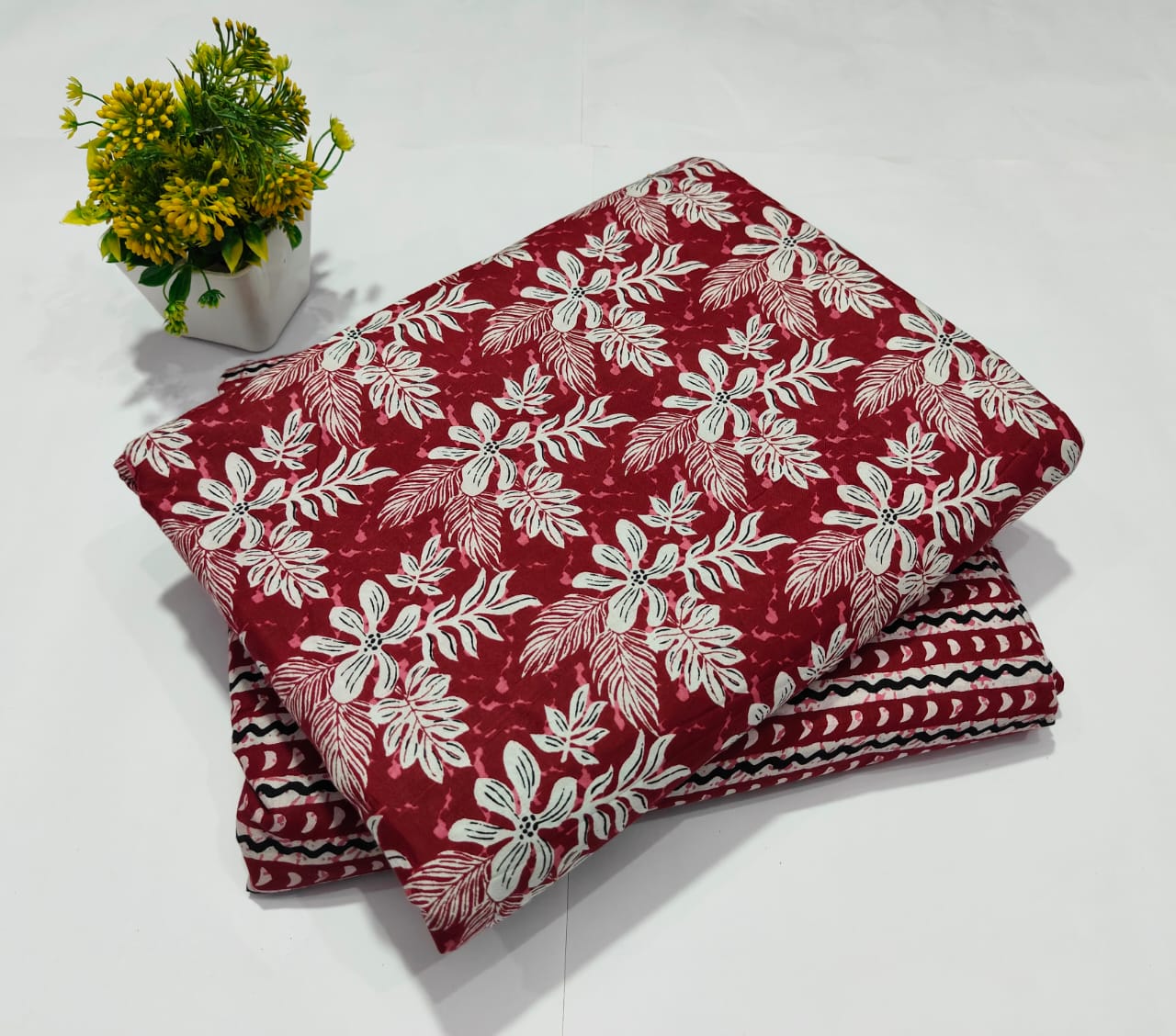 Red Floral Printed Top & Bottom Suit Set – Elegant Ethnic Suit Material (MVTB12)