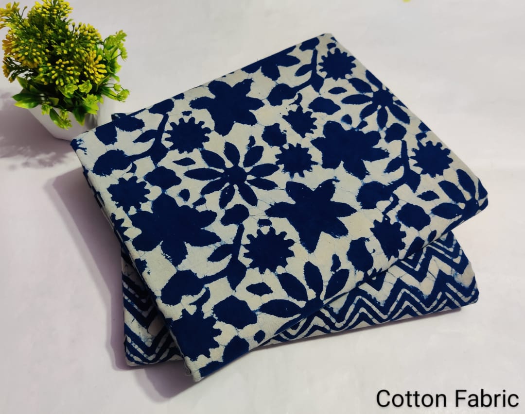 Indigo Floral Cotton Fabric – Handblock Print Soft Cotton (MVTB26)