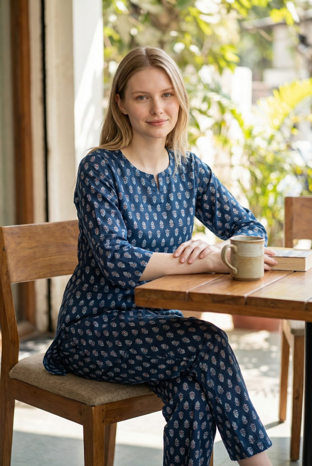 Navy Blue Printed Cotton Night Suit for Women | Comfortable Nightwear (MVNS55)