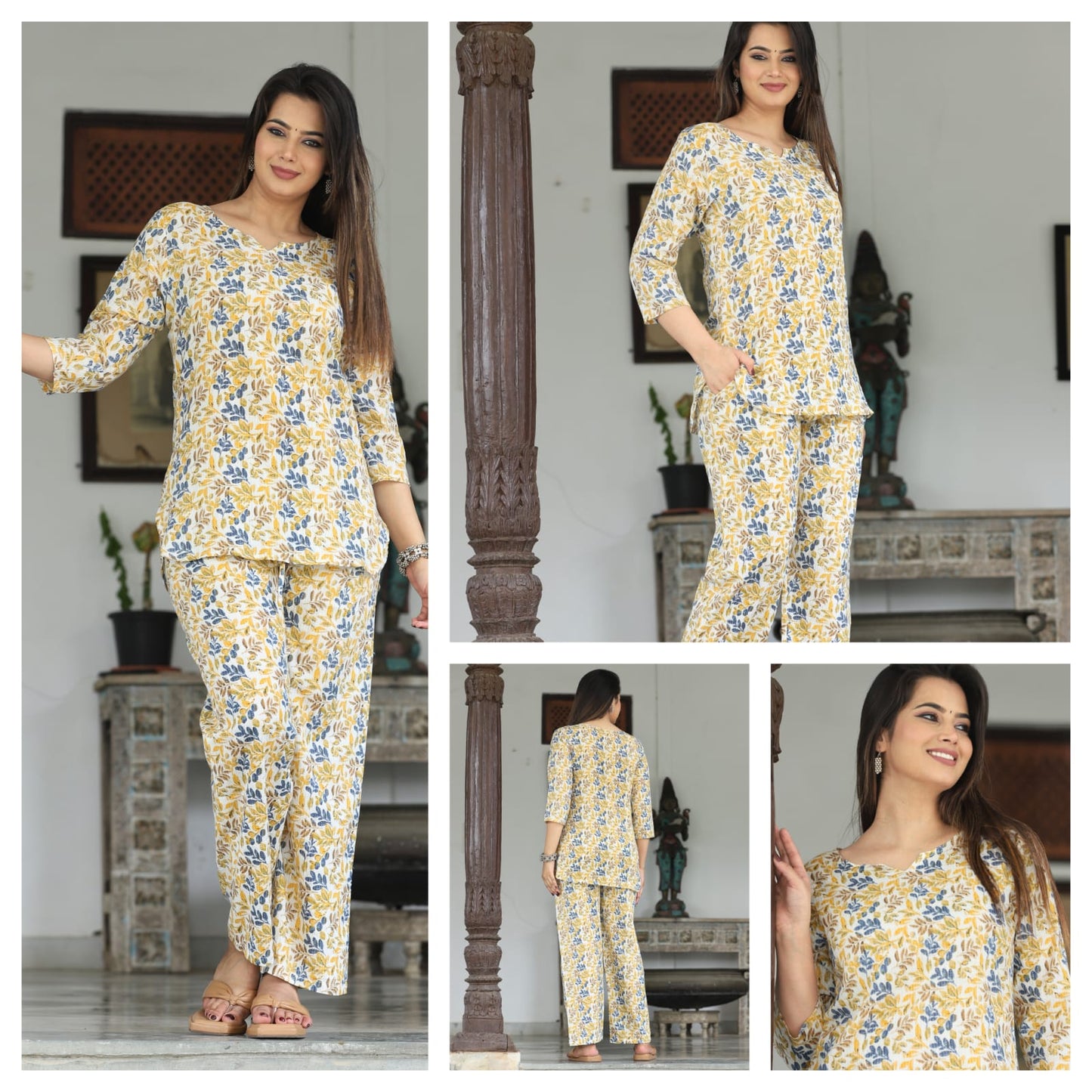 Yellow Floral Cotton Night Suit (MVNS08)