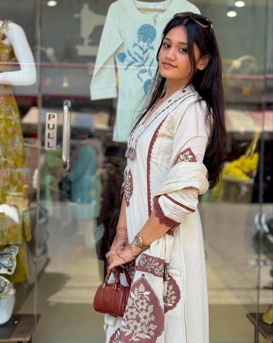 Jaipuri Print Premium Cotton Kurta Set – Rustic Brown
