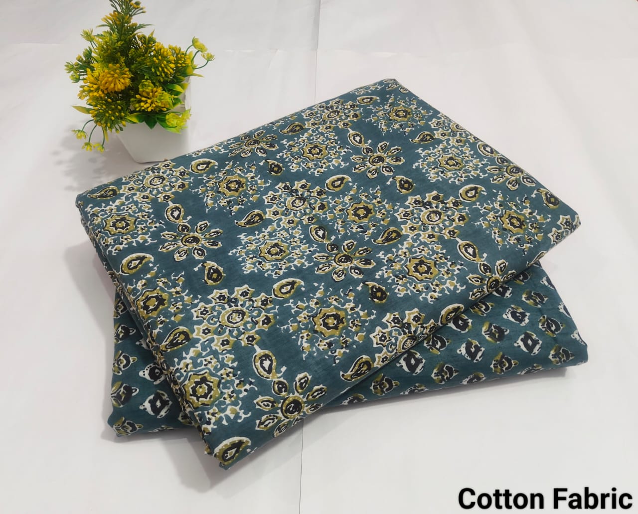 Green Floral Printed Cotton Fabric – Soft Summer Dress Material (MVTB91)