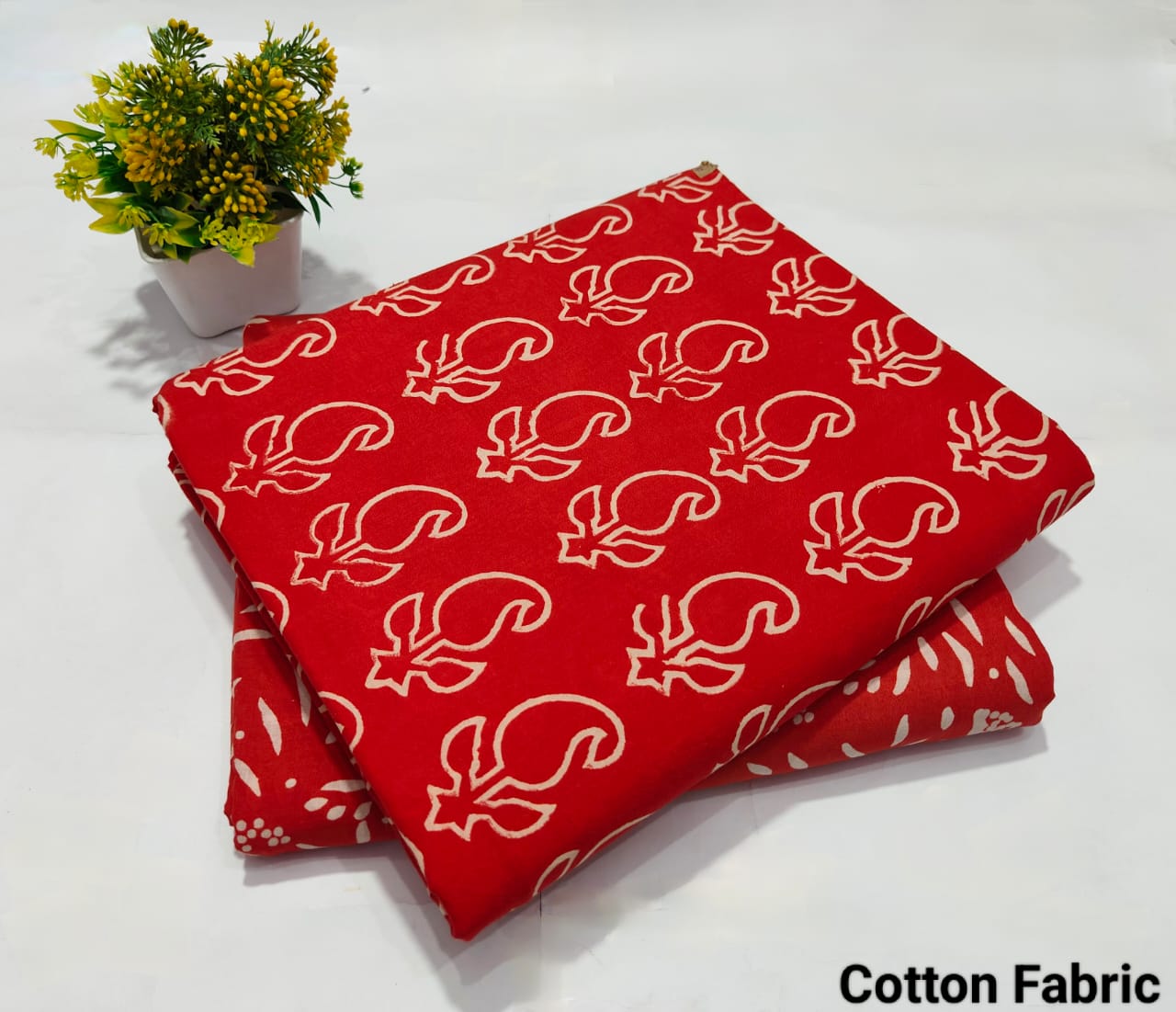 Red Abstract Printed Cotton Fabric – Stylish Dress Material (MVTB98)