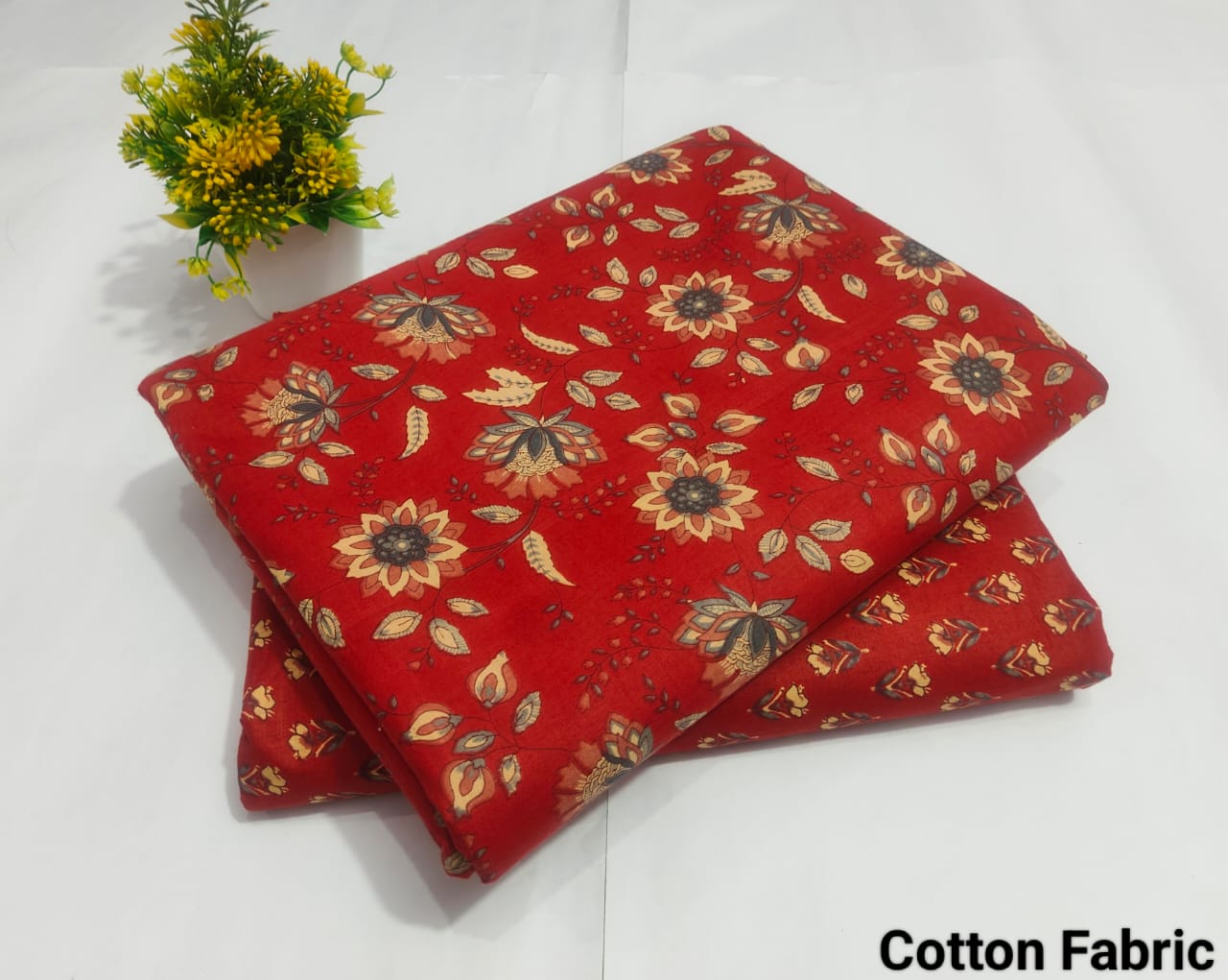 Red Floral Print Cotton Fabric – Stylish Ethnic Dress Material (MVTB15)