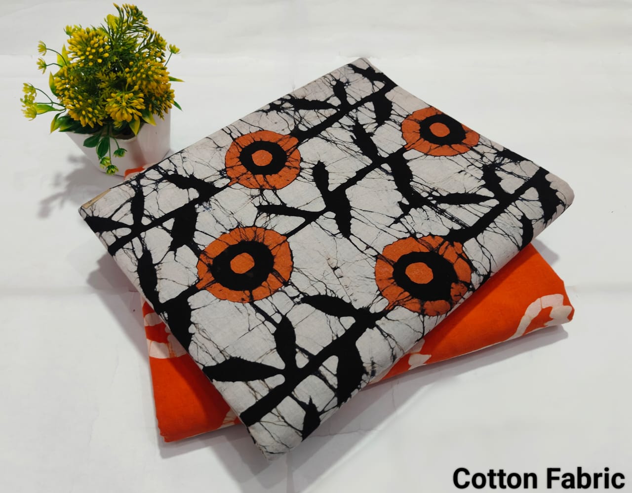 Black Orange Batik Cotton Fabric – Designer Ethnic Cotton Material (MVTB48)