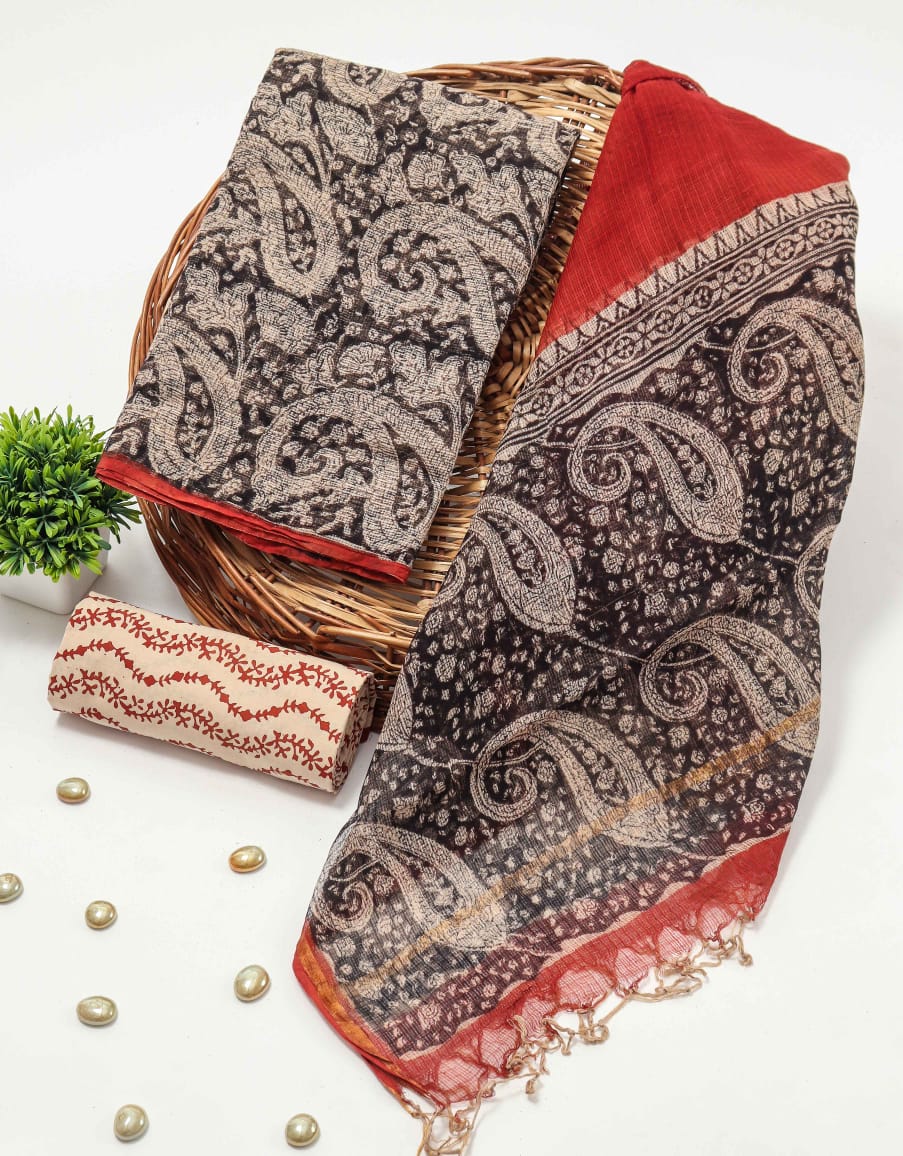 Black Red Traditional Printed kota doriya Suit Set (MVFKO02)