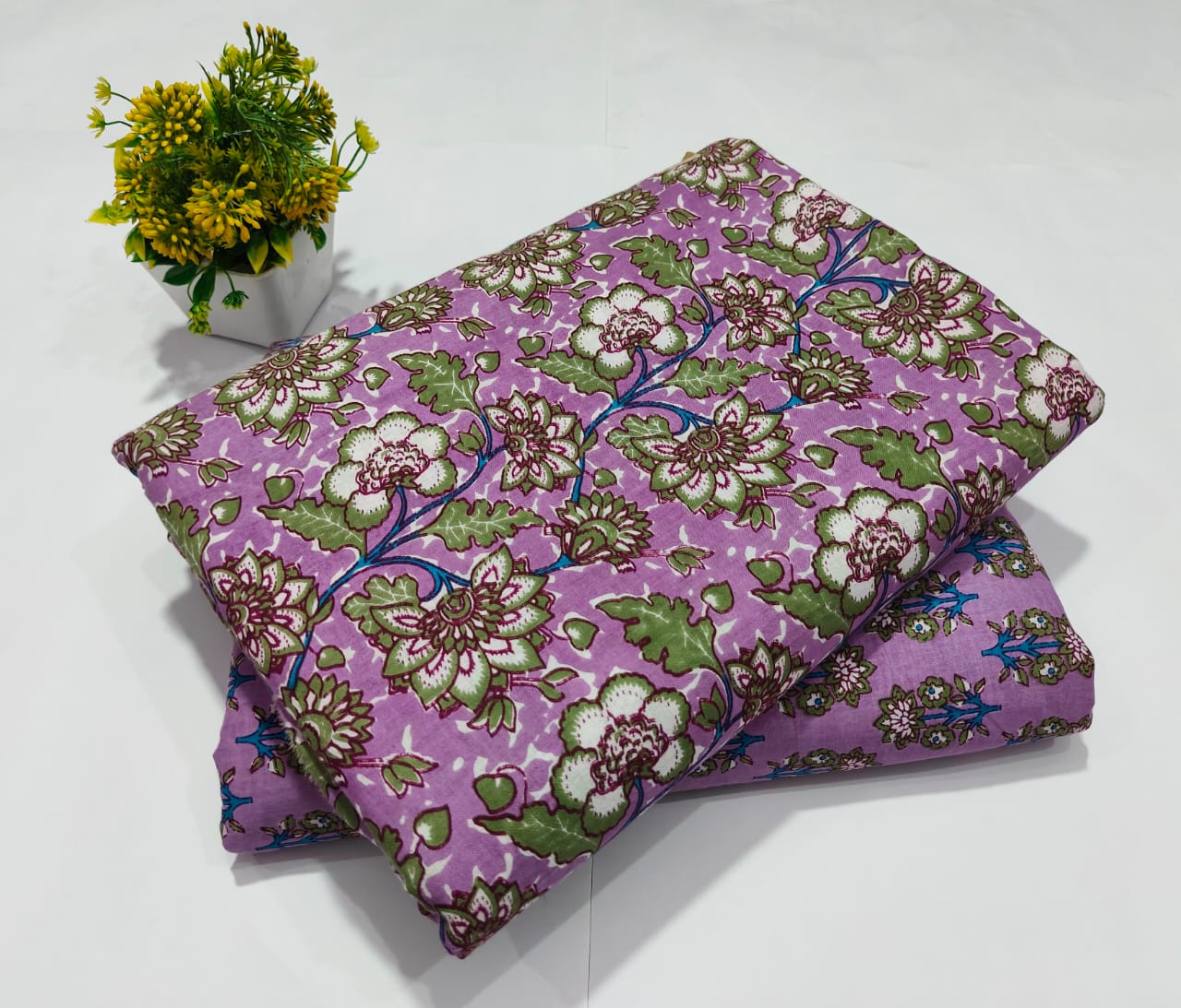 Lavender Floral Printed Top & Bottom Suit Set – Stylish Cotton Suit Material (MVTB17)