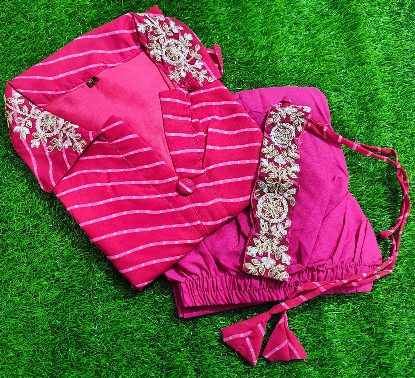 Hot Pink Georgette Designer Co-ord Set with Handwork Belt