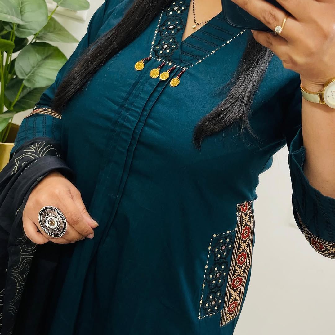 Teal Green Kurta Pant Dupatta Set for Women