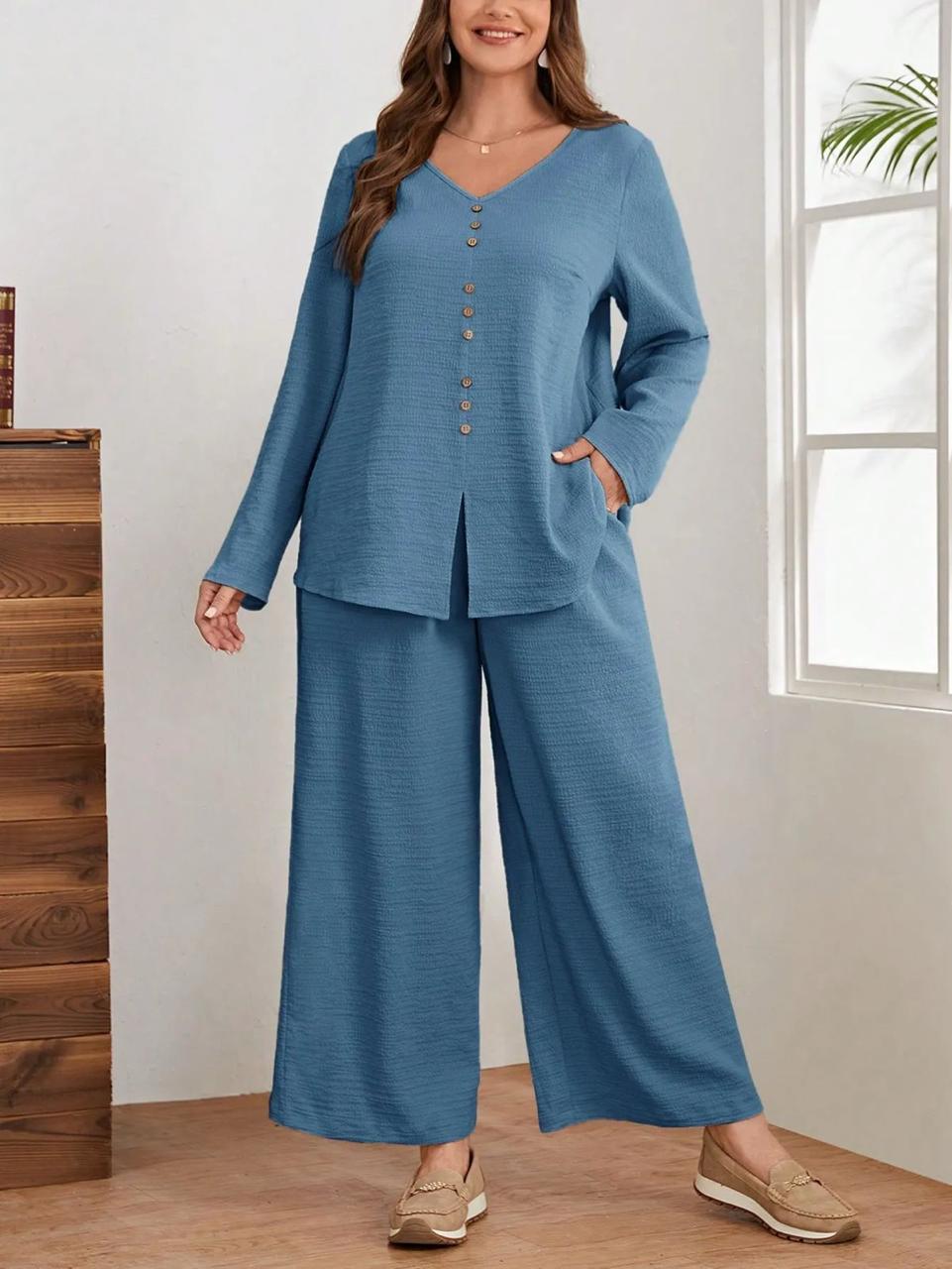 Blue Cotton Flex Kurta Plazo Set for Women | Comfortable Office Wear Co-Ord Set