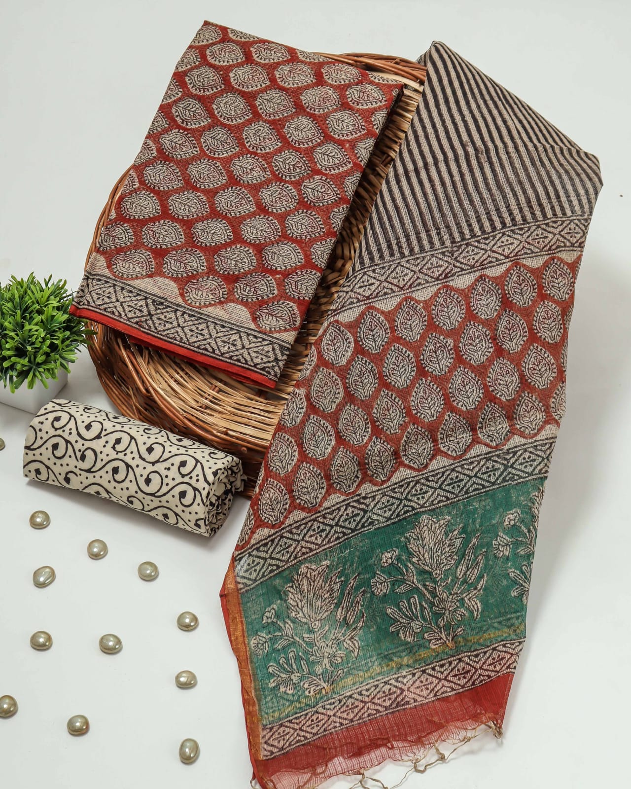 Rust Red Ethnic Printed kota doriya Suit Set (MVFKO06)