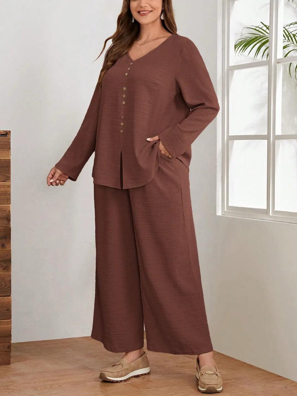 Brown Cotton Flex Co-Ord Set for Women | Casual Kurta Pant Set
