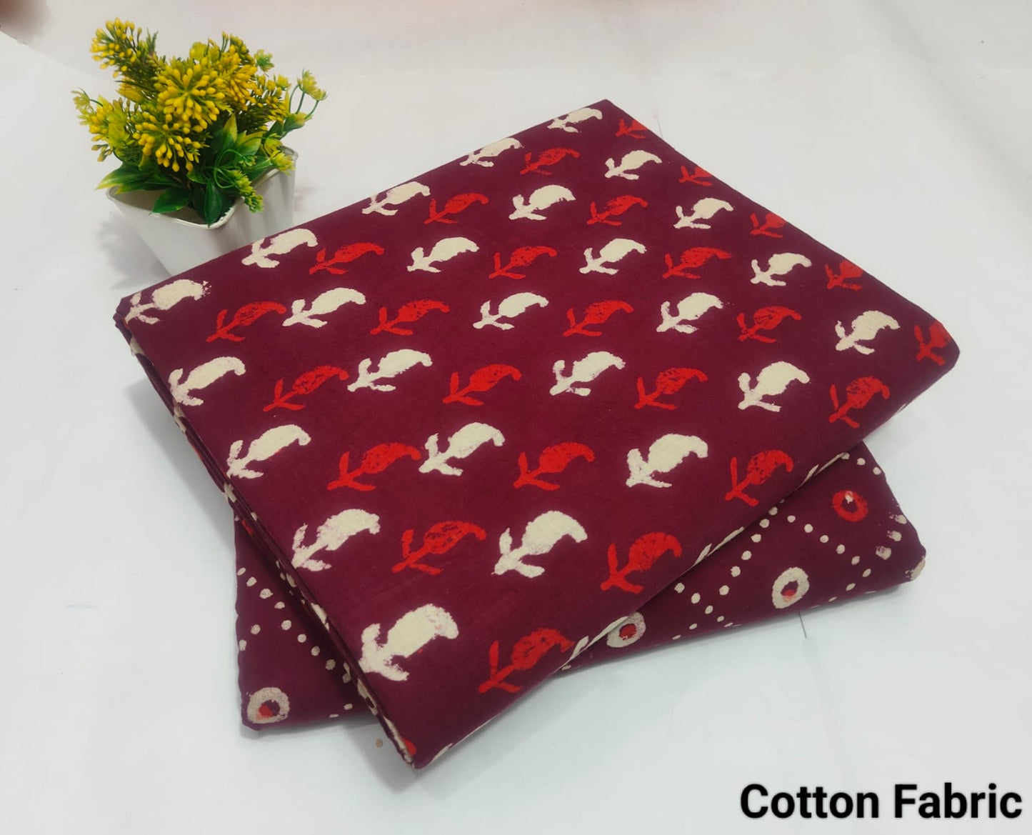 Maroon Bird Printed Cotton Fabric – Designer Soft Cotton Dress Material(MVTB101)